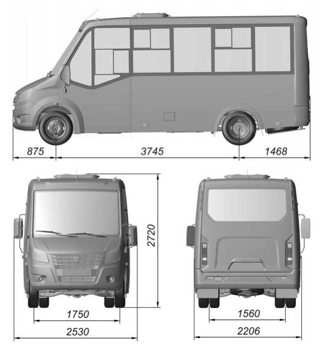 Габариты и вес Газели Next автобуса на 17 мест