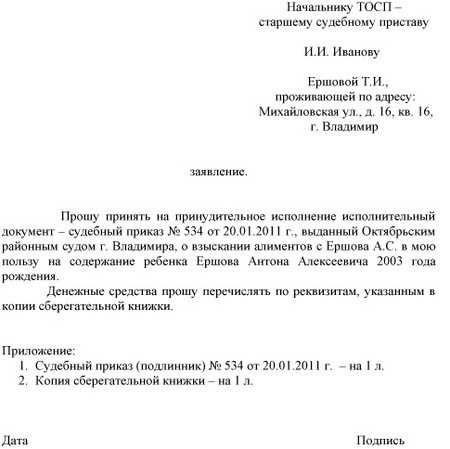 Подготовка заявления о возбуждении исполнительного производства